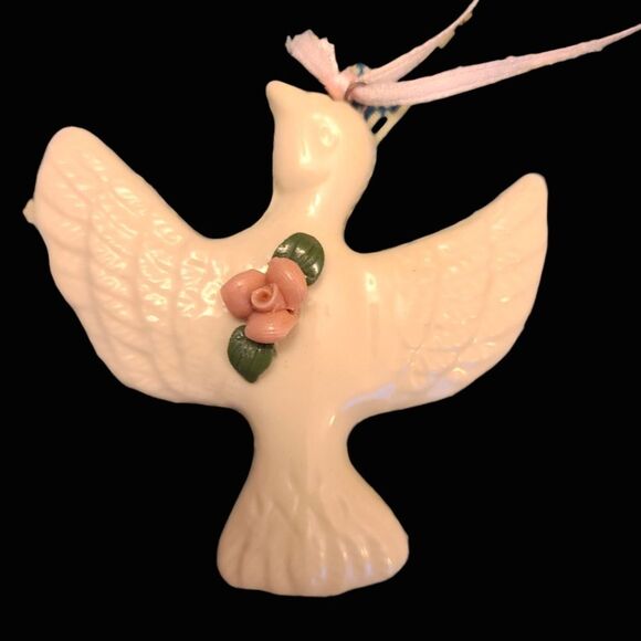 Vintage Tree Ornaments Porcelain Angel Dove Set of Two - Picture 4 of 8